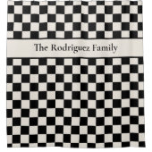 Vetgedrukte zwarte crème geruit patroon met naam douchegordijn (Voorkant)