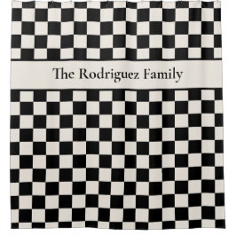 Vetgedrukte zwarte crème geruit patroon met naam douchegordijn