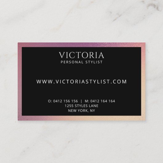 Vetgedrukte zwarte typografie op chique ombre acht visitekaartje (Achterkant)