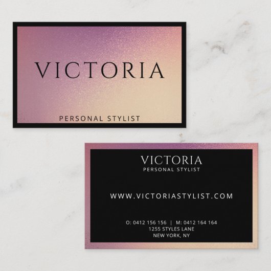 Vetgedrukte zwarte typografie op chique ombre acht visitekaartje (Voorkant / Achterkant)