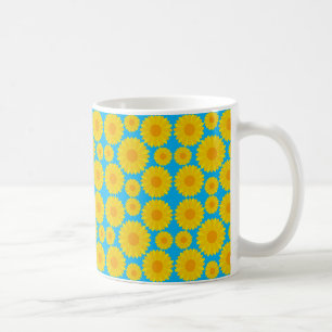 Vetgele en Oranje bloemen op een blauwe achtergron Koffiemok