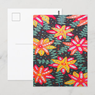 Vetgele en Oranje bloemen op zwart Briefkaart