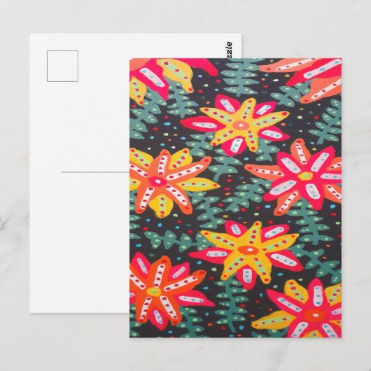 Vetgele en Oranje bloemen op zwart Briefkaart (Voorkant / Achterkant)