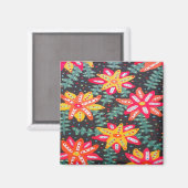 Vetgele en Oranje bloemen op zwart Magneet (Voorkant / Achterkant)