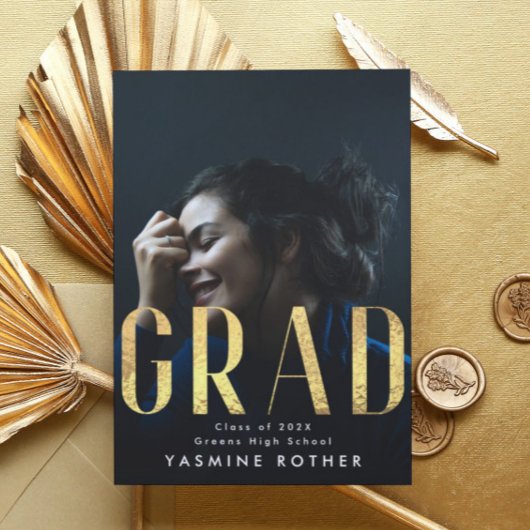 Vetgele goudolie Moderne AFSTUDEERDER Foto Aankondiging