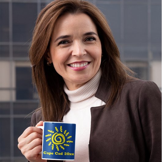 Vetgele zon op Blue Custom Souvenir Mok