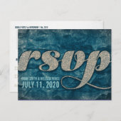 Vetgetextureerde Blauwgroen Damask RSVP Uitnodiging Briefkaart (Voorkant / Achterkant)