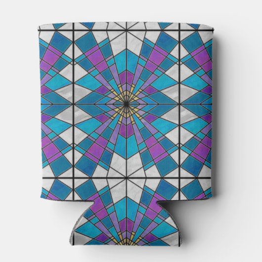 Vetglas met blauw en Paars hoekpatroon Blikjeskoeler (Achterkant)