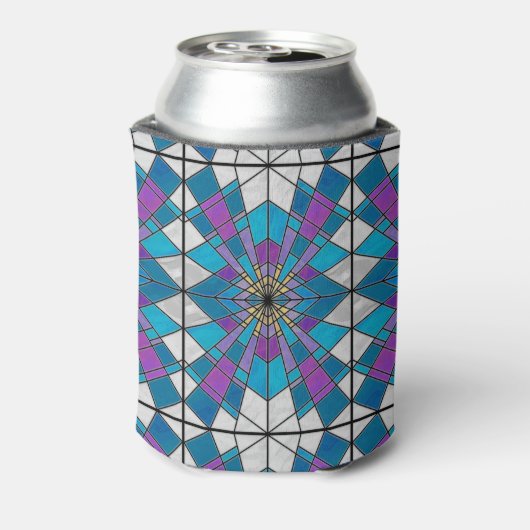 Vetglas met blauw en Paars hoekpatroon Blikjeskoeler (Blikje Achterkant)