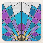 Vetglas met blauw en Paars hoekpatroon Kartonnen Onderzetters (Voorkant)