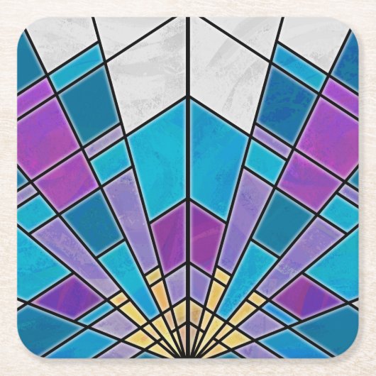 Vetglas met blauw en Paars hoekpatroon Kartonnen Onderzetters (Voorkant)