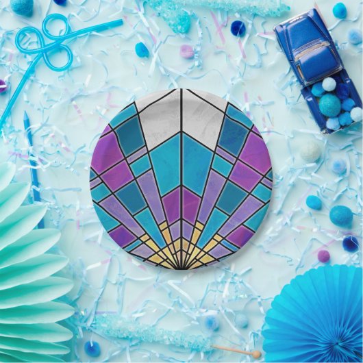 Vetglas met blauw en Paars hoekpatroon Papieren Bordje (Feest)