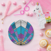 Vetglas met blauw en Paars hoekpatroon Papieren Bordje (Feest)