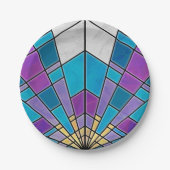 Vetglas met blauw en Paars hoekpatroon Papieren Bordje (Voorkant)