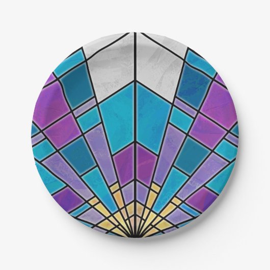 Vetglas met blauw en Paars hoekpatroon Papieren Bordje (Voorkant)