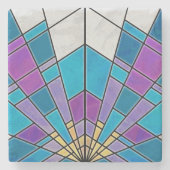 Vetglas met blauw en Paars hoekpatroon Stenen Onderzetter (Voorkant)