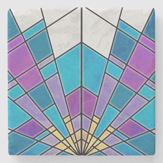 Vetglas met blauw en Paars hoekpatroon Stenen Onderzetter (Voorkant)