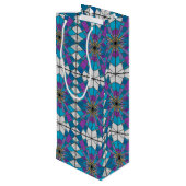 Vetglas met blauw en Paars hoekpatroon Wijn Cadeautas (Achterkant Gekanteld)