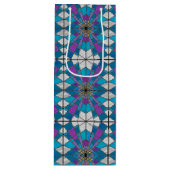 Vetglas met blauw en Paars hoekpatroon Wijn Cadeautas (Voorkant)