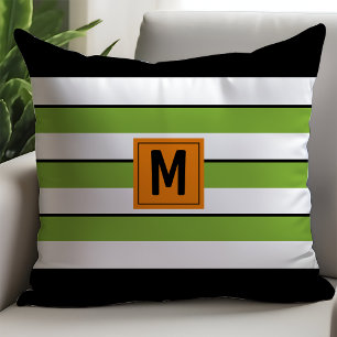 Vetgroene strepenmonogram kussen