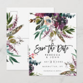 vether boho floral bruiloft , behalve de date card aankondigingskaart (Voorkant / Achterkant)