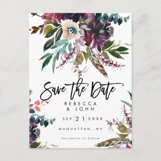vether boho floral bruiloft , behalve de date card aankondigingskaart (Voorkant)