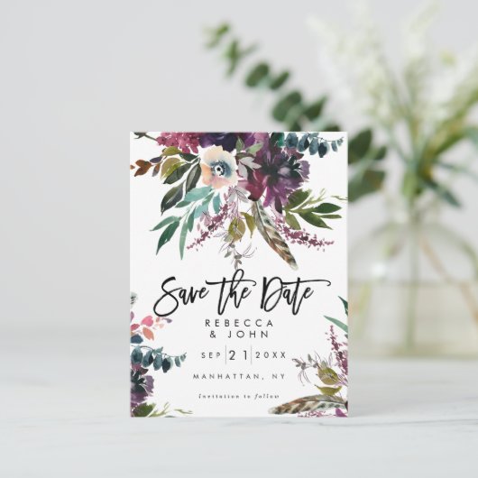 vether boho floral bruiloft , behalve de date card aankondigingskaart (Staand voorkant)