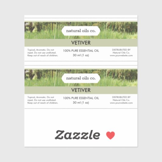 Vetiver Essential Oils Geur Flesetiket Sticker (Vel)