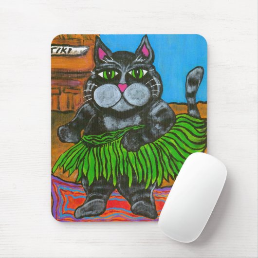 Vetkat in een Hula-rok bij een Tiki Bar-mousepad Muismat (Met muis)