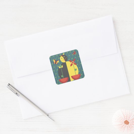 Vetkat Vierkante Sticker (Envelop)