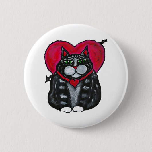 Vetkatten en harten Valentijnsdag Button (Voorkant)