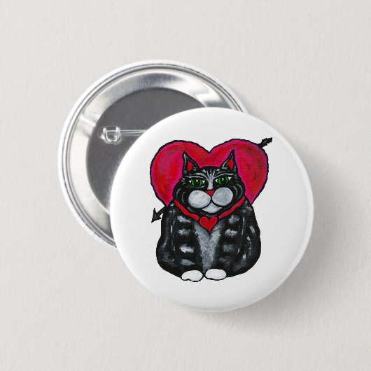 Vetkatten en harten Valentijnsdag Button (Voorkant /achterkant)