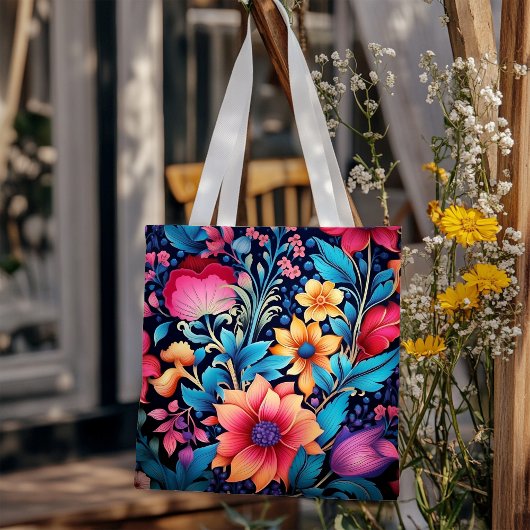 Vetkleurige bloemen tote bag