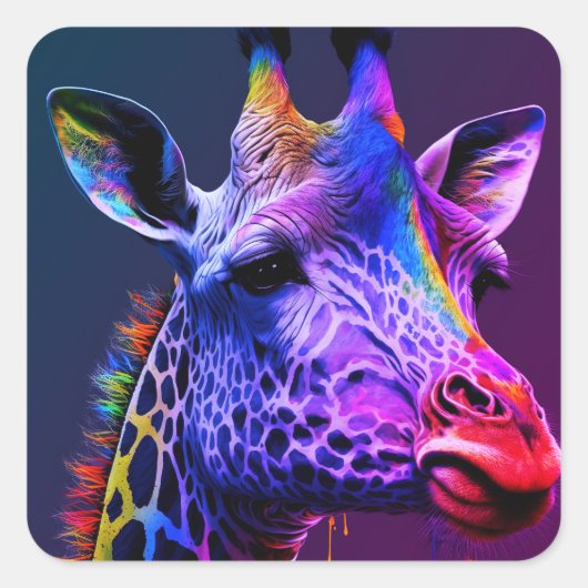 Vetkleurige regenboogGiraffe Schuddierentuin Vierkante Sticker (Voorkant)