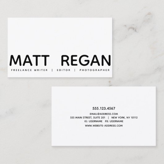 Vetminimalistisch modern professioneel visitekaartje (Voorkant / Achterkant)