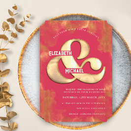 Vetmoderne bruine gouden en roze magenta bruiloft kaart