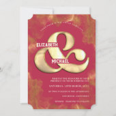 Vetmoderne bruine gouden en roze magenta bruiloft kaart (Voorkant)