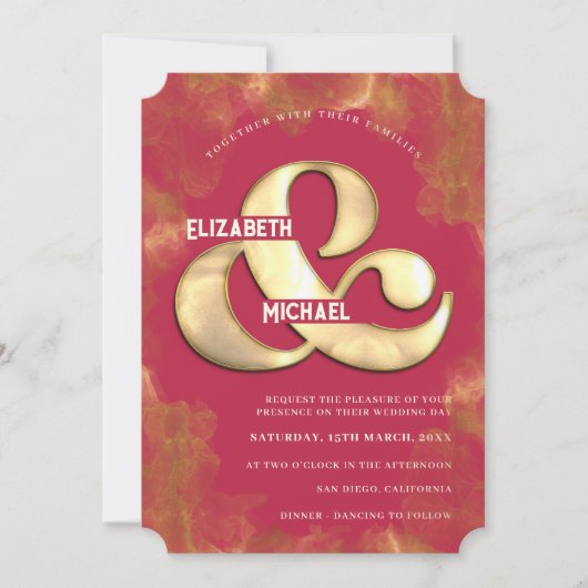 Vetmoderne bruine gouden en roze magenta bruiloft kaart (Voorkant)