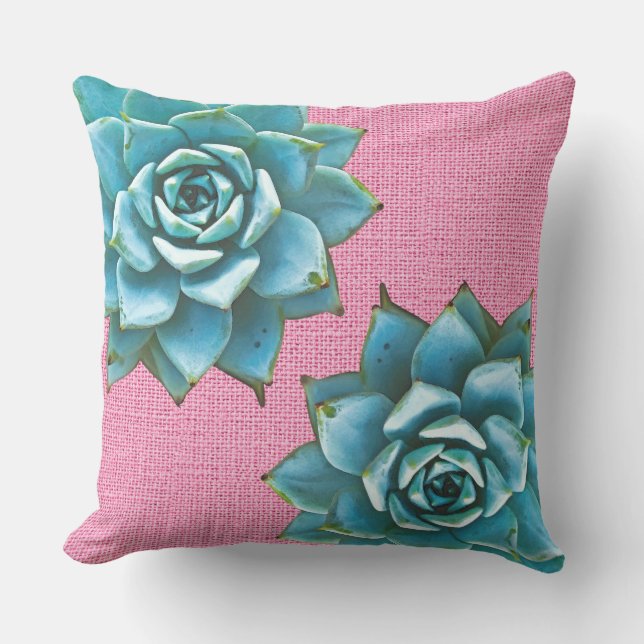 Vetplant Aquarel op Roze Buitenkussen (Voorkant)