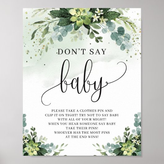 Vetplant bloemen eucalyptus don't say baby bord poster (Voorkant)