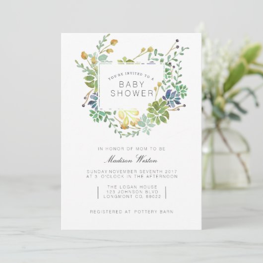 vetplant | Bloemen Waterverf Baby shower Kaart (Staand voorkant)