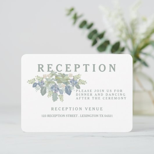 Vetplant Boeket Bloemige Bruilofts Ontvangstkaart Informatiekaartje (Staand voorkant)