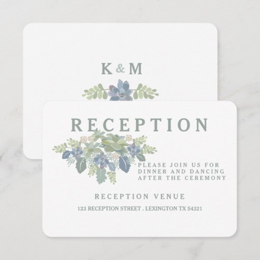 Vetplant Boeket Bloemige Bruilofts Ontvangstkaart Informatiekaartje (Voorkant / Achterkant)