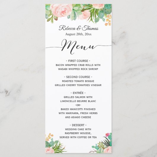 Vetplant Cactus Planten Bloem Bruiloftsmenu Menu (Voorkant)