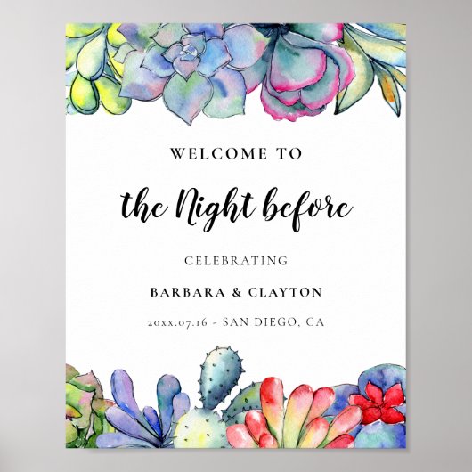 Vetplant cactus Welkom bij de avond voor het feest Poster (Voorkant)