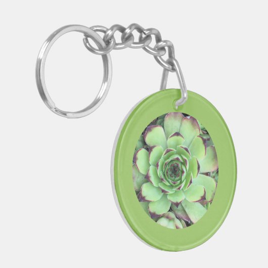 Vetplant Foto Blad Groene Rand Sleutelhanger (Voorkant Links)