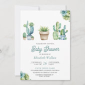 Vetplant groene cactuspotten baby shower kaart (Voorkant)
