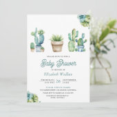 Vetplant groene cactuspotten baby shower kaart (Staand voorkant)