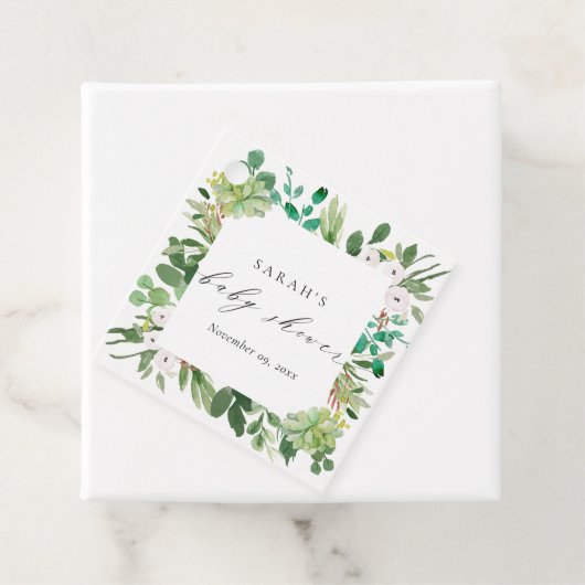 VETPLANT KRANS LOOF WATERVERF BABY SHOWER BEDANKJES LABELS (In situ)