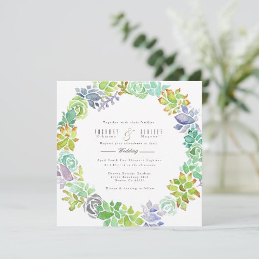 vetplant | Waterverf bruiloft uitnodigen Kaart (Staand voorkant)